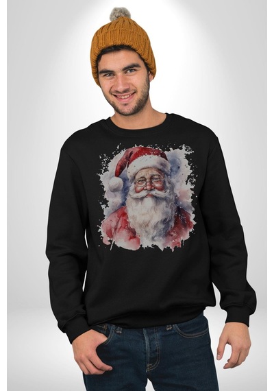 Mutlu Noel Baba Yeni Yıl Tasarımı Unisex Siyah Baskılı Sweatshirt Siyah
