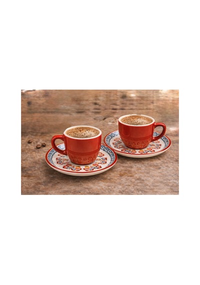6 Kişilik Türk Kahvesi Fincanı Takımı,12 Parça,90 Ml Seramik Set,mikrodalga/bulaşık Makinesine Uygun Kırmızı