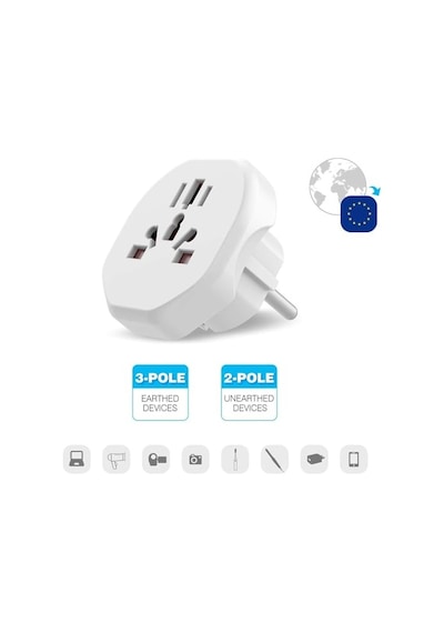 Infomax Evrensel Seyahat Priz Adaptörü 2300w Universal Fiş Dönüştürücü Eu Avrupa Priz Adaptörü Abd İngiltere Avustralya Çin Japonya  10a Beyaz