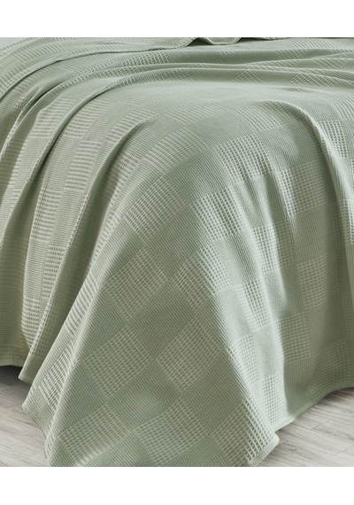 Tek Kişilik %100 Pamuk Pike Örtü 160x230 Cm Karo Desenli Çağlayeşili Weave Serisi Çağlayeşili