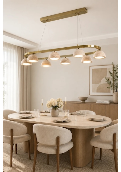 Modern Premium Kumandalı 3 Renk 8 Başlıklı Traverten Mermer Sarkıt Salon Avizesi Ledli Modelleri 36w Gold