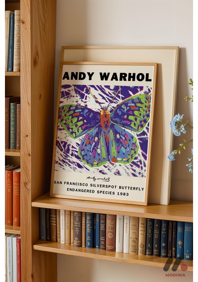 Andy Warhol Kelebek Posteri, Ahşap Çerçeveli Duvar Tablosu - Modern Ev Dekorasyonu