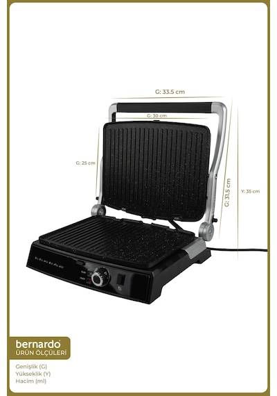 Bernardo Ruby 2000W 6 Dilim Kapasiteli Çıkarılabilir Plakalı Izgara ve Tost Makinesi