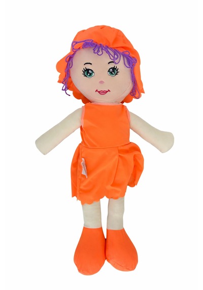 Kız Oyuncak Bebek Elbiseli Oyuncak Bez Bebek 60cm Bez Bebek Özel Yapım Premium Turuncu Bebek 001