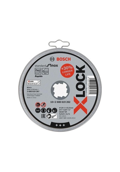 - X-lock - 125 1,0mm Standard Seri Düz Inox Paslanmaz Çelik Kesme Diski Taş - Rapido 10'lu 2608619267