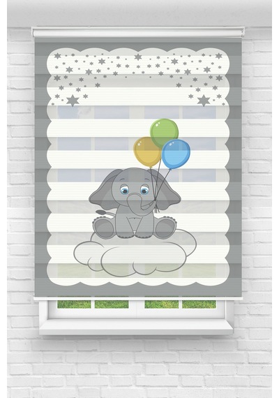 Perdecizade Enxboy Fil Ve Balon Dijital Baskili Zebra Perde-cocuk Odasi-stor Perde Pz-307 Renkli