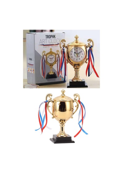 Dekoratif Hediyelik Ödül Kupası Masa Saati Çalar Saat 21cm Gold
