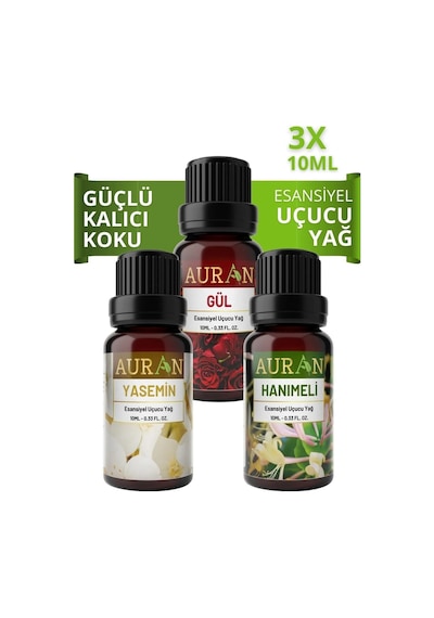 Auran Gül + Hanımeli + Yasemin Saf Esansiyel Uçucu Yağı 3 x 10 ML