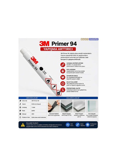 3m Primer 94 Ampul 0.66 Ml Yapışma Arttırıcı 1 Adet Bant Marketim
