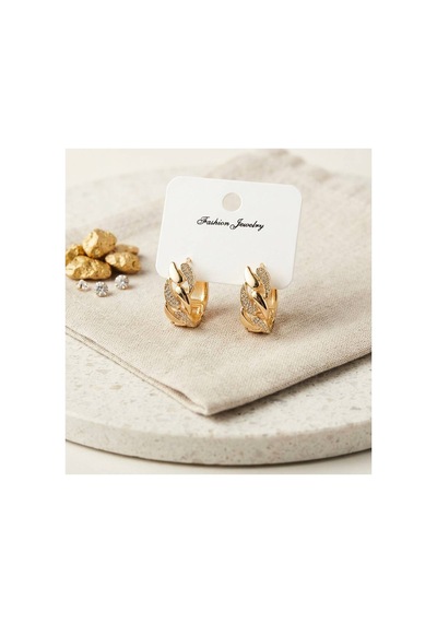 Gold Renk Zirkon Taşlı Sarmal Zincir Model Pirinç Halka Kadın Küpe Tj-bkp12148 Evimdeyokyok