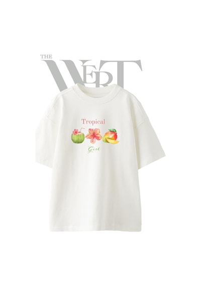 Thewert Coconut Mango Hibiscus Tasarım Baskılı Ünisex Beyaz Oversize T-shirt