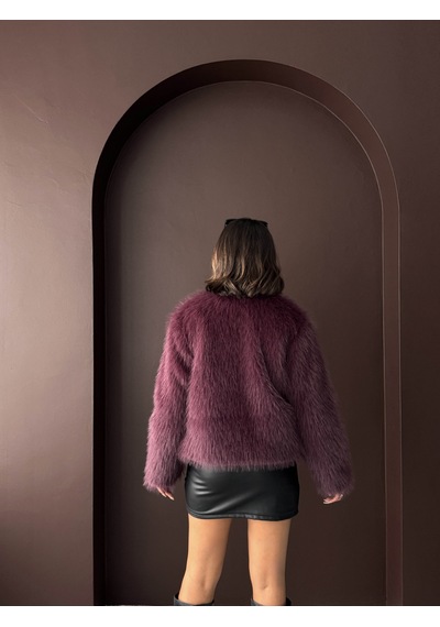 Verymoda Tavşan Tüyü Dügmeli Kaban F1970 Mürdüm