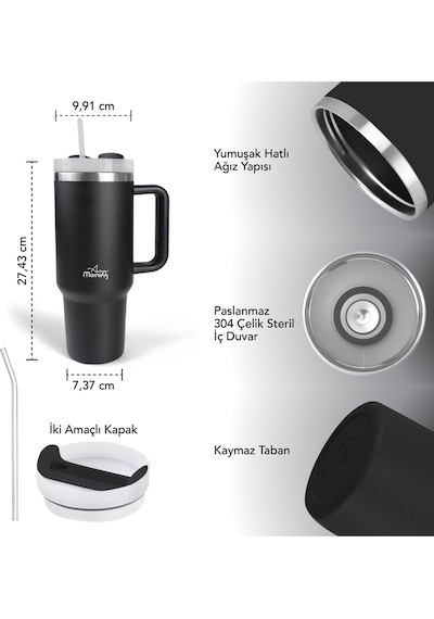 Any Morning Vaha 1200 Ml Üç Kademe Çevirmeli Kapaklı Çift Katman Çelik Termos Mug Siyah Sı2440217 Siyah