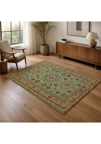 Kartela Halı Rustik Halı Jüt Taban Dokuma Halı Adaçayı Yeşili - 100 X 150 Cm