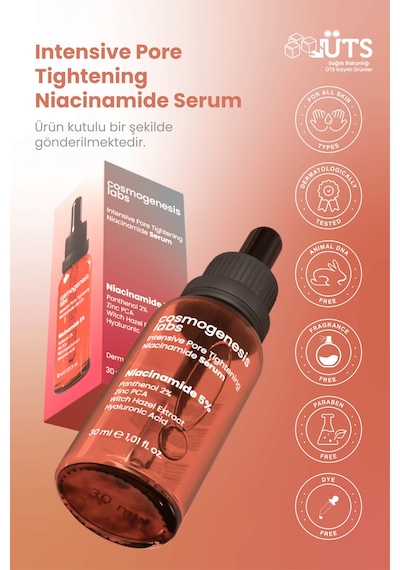Cosmogenesis Labs Niacinamide %5 Serum 30ml - Siyah Nokta Akne  Gözenek Sıkılaştırıcı Sebum  Vegan