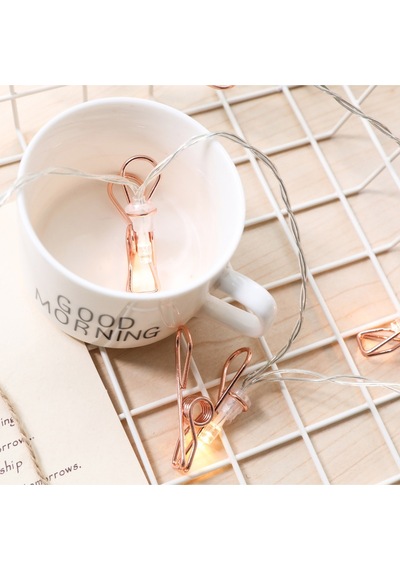 Rose Gold Metal Mandallı Fotoğraf Asma Led Işık Pilli Sıcak Beyaz Dekorasyon Zinciri Renk