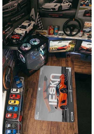 Koenigsegg Jesko Turuncu Spor Araba 40x90 Cm Oyuncu Mousepad Kaymaz Taban Büyük Boy Siyah