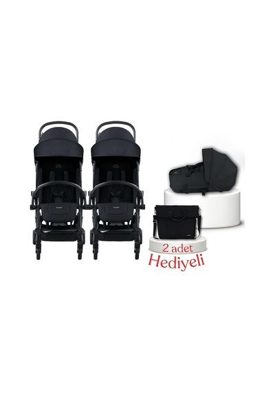 Bumprider Connect³ İkiz Bebek Arabası ve Portbebe Seti Black Yan Bakım Çantası Hediyeli