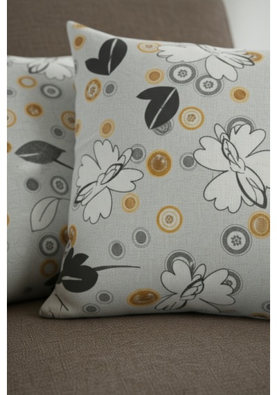Chevron Bohem Dekoratif Punch Yastık Kırlent Kılıfı 2 Adet 45x45 Modern Çiçek Gri 45 x 45