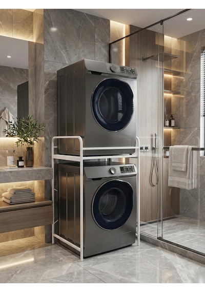 Çamaşır Makinesi Dolabı Raf Metal Düzenleyici Organizer 2 Katlı Banyo Rafı Çok Amaçlı Dolap 261 Çok Renkli