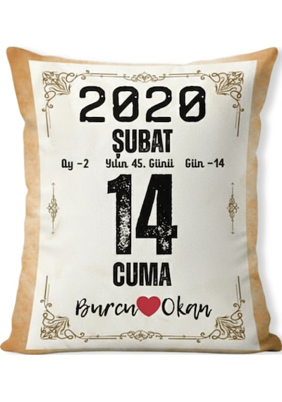 Sevgililer Günü Hediyesi Takvim Yaprağı Hediyelik Dekoratif Yastık Kırlent 40x28cm Dolgulu Hediye Paketi-Hediye Paketi