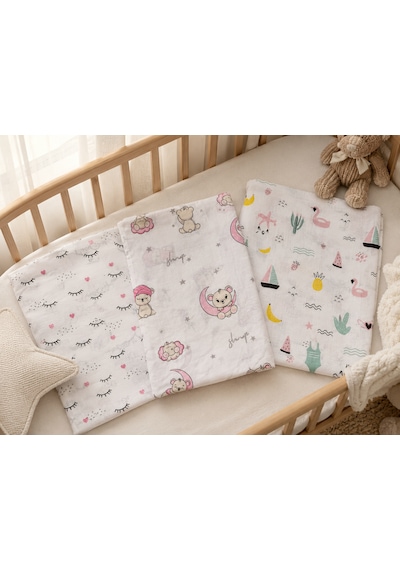 Minora Baby&Kids 3'lü %100 Pamuk Müslin Bebek Örtüsü Seti Çok Amaçlı Müslin Battaniye - 100 x 100 CM