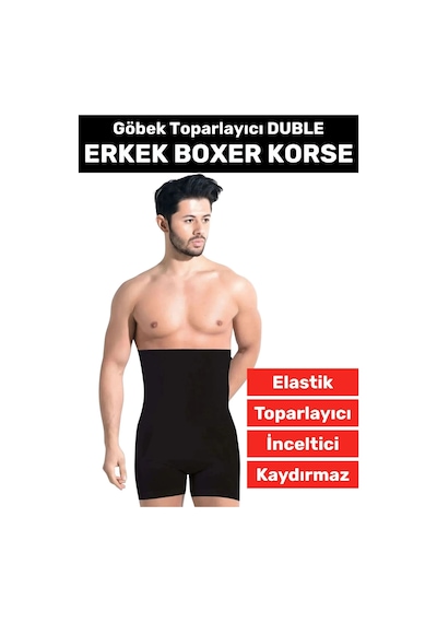 Özel Üretim Göbek Kalça Toparlayıcı Bel Düzleştirici Erkek Duble Boxer Korse Siyah