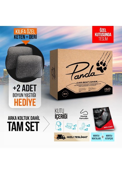 Panda Boston Serisi Keten Kumaş Oto Koltuk Kılıfı   - Tam Set