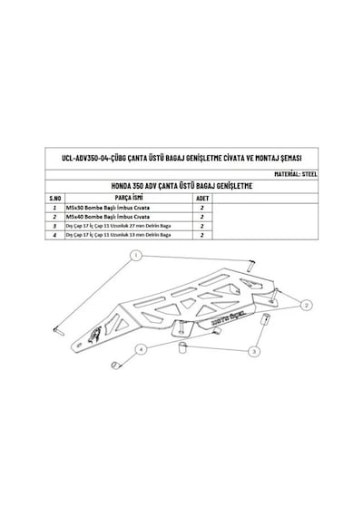 Moto Üçel Honda Adv 350 Uyumlu Çanta Üzeri Bagaj Genişletme