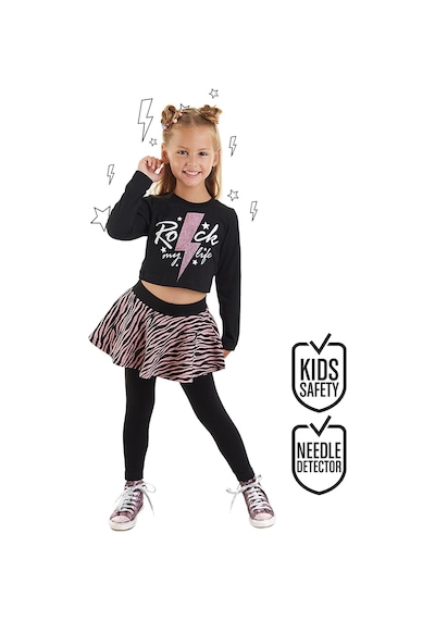 Denokids Rock Life Kız Çocuk Crop T-shirt Tayt Takım