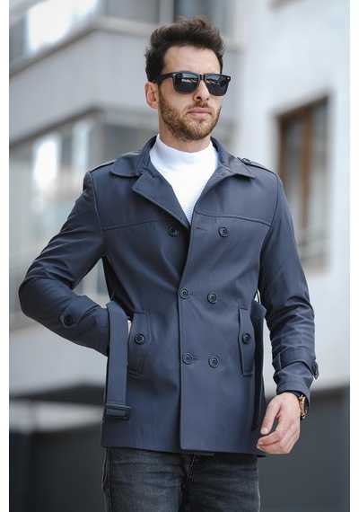 Oksit Lusaka Su İtici Slim Fit Kemer Detaylı Trençkot Fume