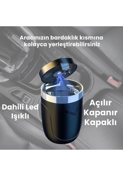 Polham Premium Araç KüllükLed Işıklı, Koku Önleyici, Kapaklı, Yıkanabilir, Su Geçirmez