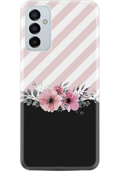 Samsung Uyumlu Galaxy A04S Kilif Resimli Silikon Strip Pink Flowers 1396 556613198