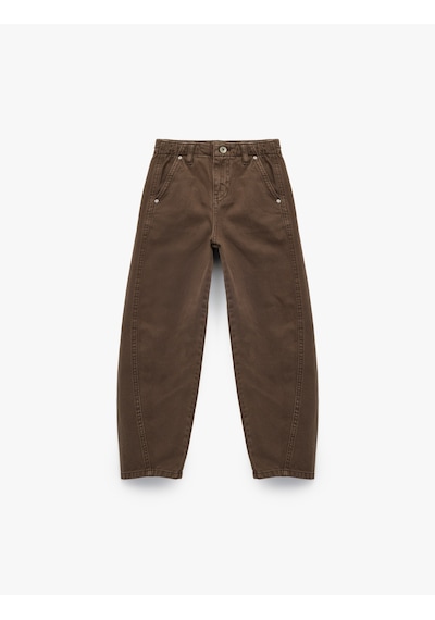Koton Pamuklu Rahat Kesim Yıkamalı Balon Form Jean Pantolon Kahverengi 6wkg40068ad Kahve