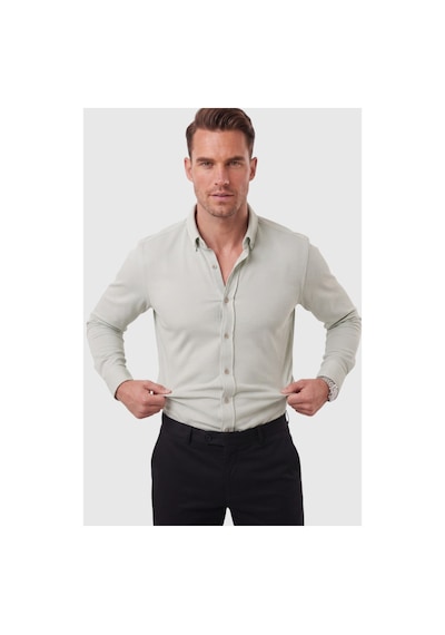 Deepsea Erkek %97 Pamuk Slim Fit Dar Kesim Petek Dokulu Likralı Örme Yeşil Gömlek 2600707