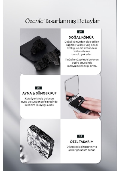 Muzigae Mansion Mirror Oil Paper Özel Tasarımlı Aynalı Kutu Sünger Puf ve Yağ Kontrol Kağıdı 50 Adet