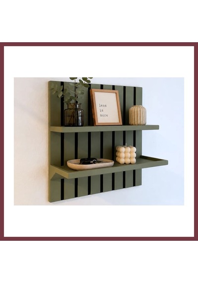 Storeşahin 3d Baskı Duvara Monte Çizgili Panel Raf İki Katlı Dekoratif Duvar Rafı Organizer Düzenleyici - Yeşil Shn0720