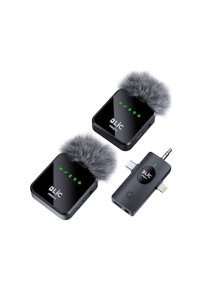 Blic Pro++ Bwc-06 3'ü 1 Arada 2.4g Kablosuz Çift Yaka Mikrofonu Dijital Ekranlı, Type-c / Lightnin