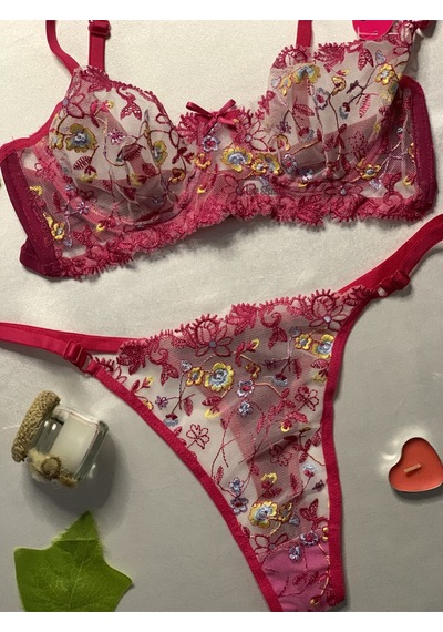 Mini Çiçekli Sütyen Takım Pembe
