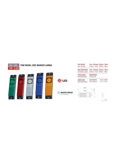 Yuce Plastık Sıde Marker Yenı Model Ledlı Mavı 12/24v AOD-YUCEPLAST YP-139 M