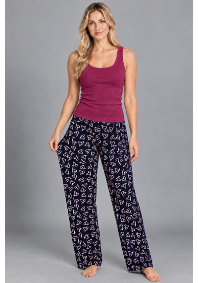 Womanandkids Night Bordo Kadın Çizgili Bluz Desenli Askılı Pijama Takımı