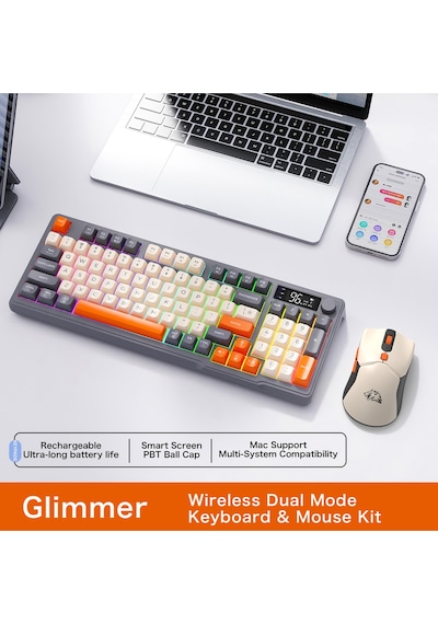 T96 2.4g Bt5.0 Çift Bağlantılı Tft Led Ekranlı Reinbow Gaming Oyuncu Klavye Mouse Set Diğer