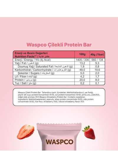 Waspco Protein Bar Çilekli 40 G X 16 Adet