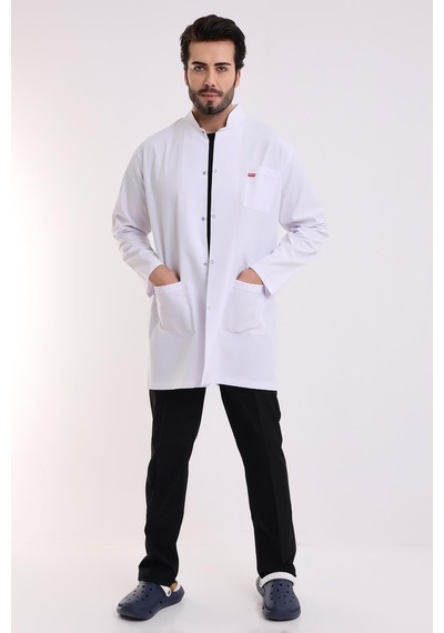 Doktor Öğretmen Erkek Önlük Ara Boy Hakim Yaka-7062-171 Beyaz