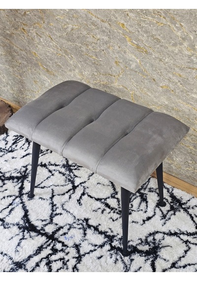 Zafir Siyah Sivriltmel Ayaklı 60 Cm Puf Bench - Puf - Bench - Oturak - Mutfak Oturağı - Antre Oturağı Gri