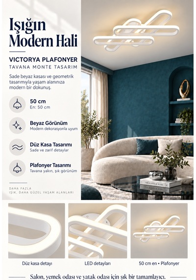 Victorya Büyük Plafonyer Modern Ledli Avize 3 Renk Power Ledli Beyaz Kumandalı Yatak Odası Salon Mutfak
