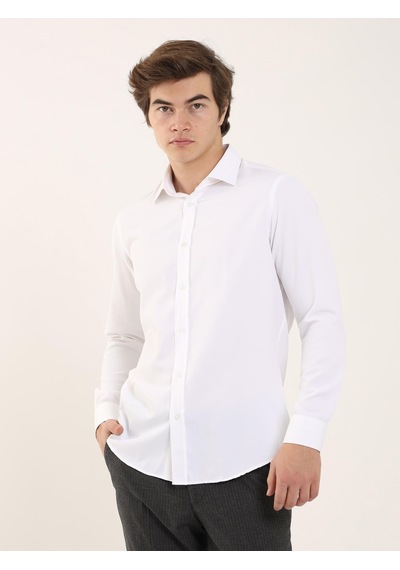 Dufy Beyaz Erkek Slim Fit Klasik Yaka Uzun Kol Gömlek - 93976 Beyaz