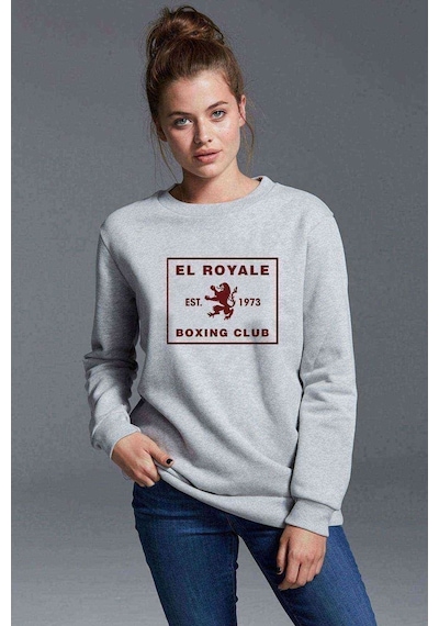 Riverdale El Royale Boxing Club Baskılı Gri Kadın Sweatshirt