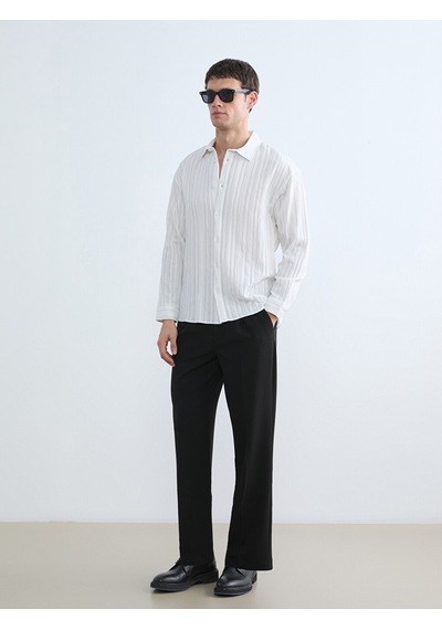 Lcw Vision Beyaz Regular Fit Çizgili Poplin Erkek Gömlek