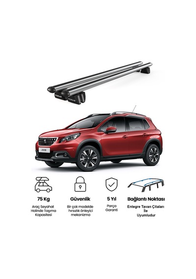 Pençe Peugeot 2008 2013-2020 Uyumlu Gri Ara Atkı Port Bagaj Tavan Barı